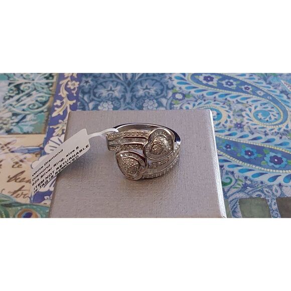 New~Stunning 1 Ct. Genuine Diamond Round/Baguette Bypass Two Hearts Ring Sz 8 - Picture 1 of 7